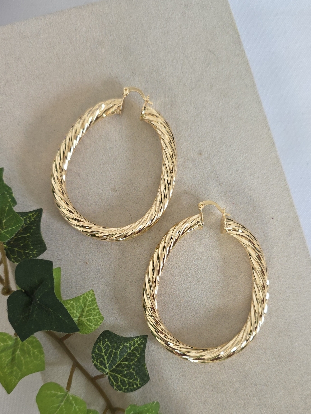 Gold Filled Twisted Rope Hoop Earrings Chunky Ribbed Large Swirl Hoops 2"
